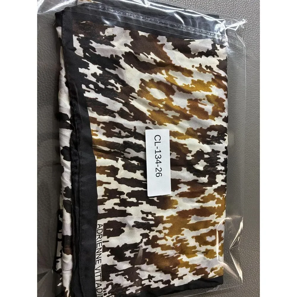 Adrienne Vittadini Silk Scarf | Brown Black Gold Ivory | 51 x 11 Inches